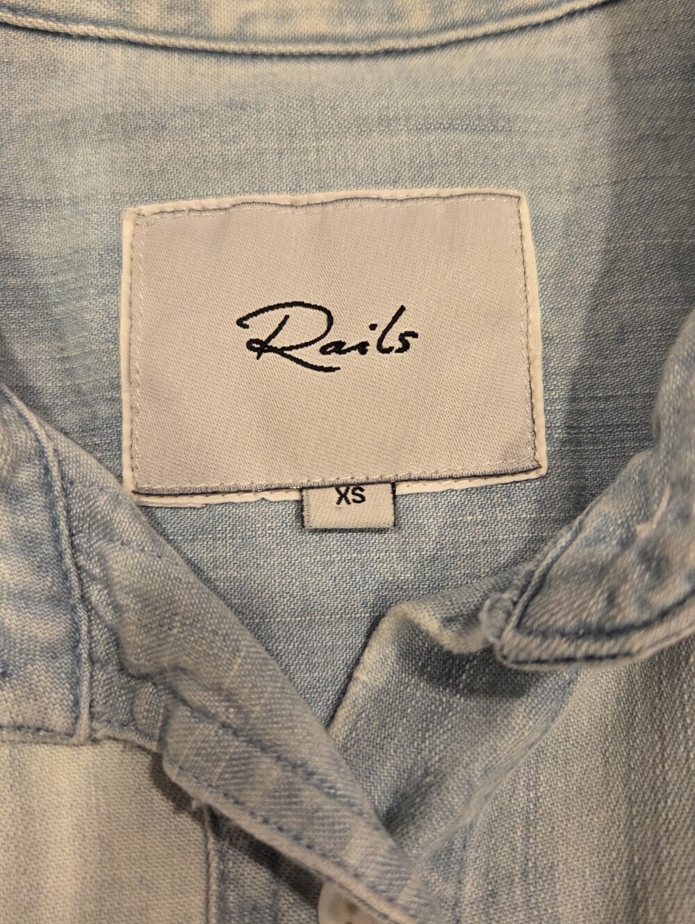 RAILS CLEOPATRA Light Wash Denim Button-Up Shirt with Eye Patch, Size XS. - Picture 14 of 15